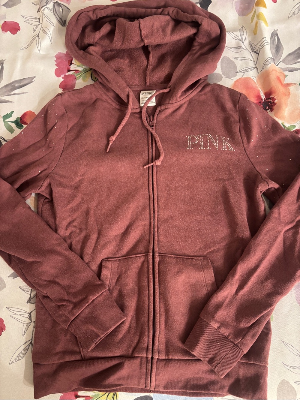 PINK Victoria's Secret Mauve Zip-Up Hoodie with Rhinestone Logo